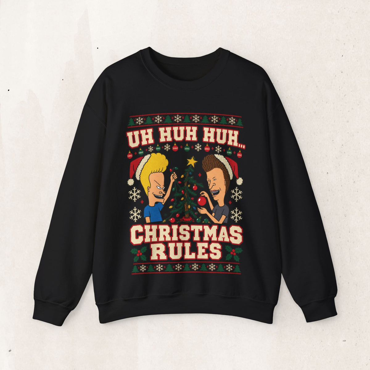 Beavis & Butthead Christmas Rules Ugly Sweatshirt – Black