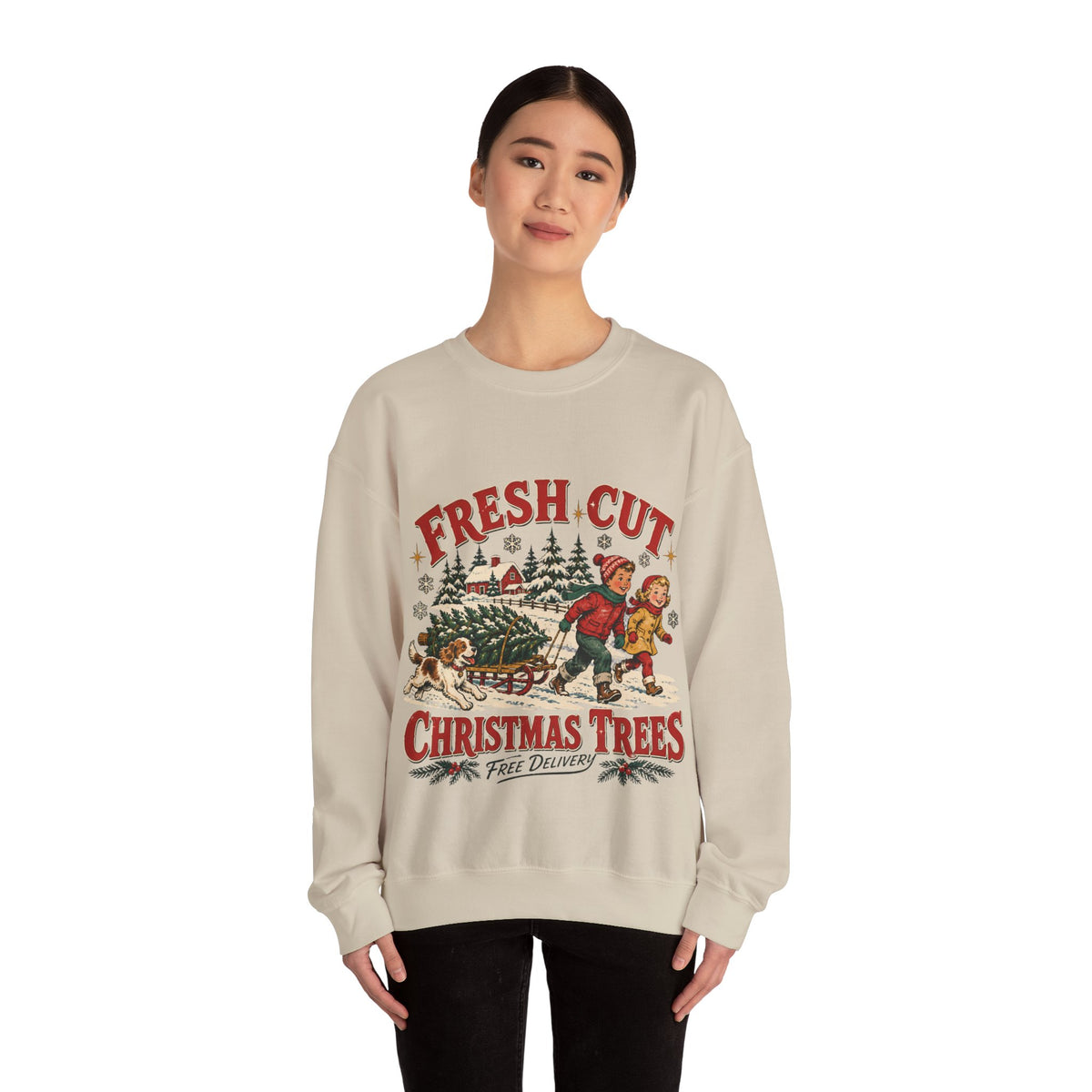 Fresh Cut Christmas Trees Sweatshirt, Vintage Christmas Tree Farm Crewneck
