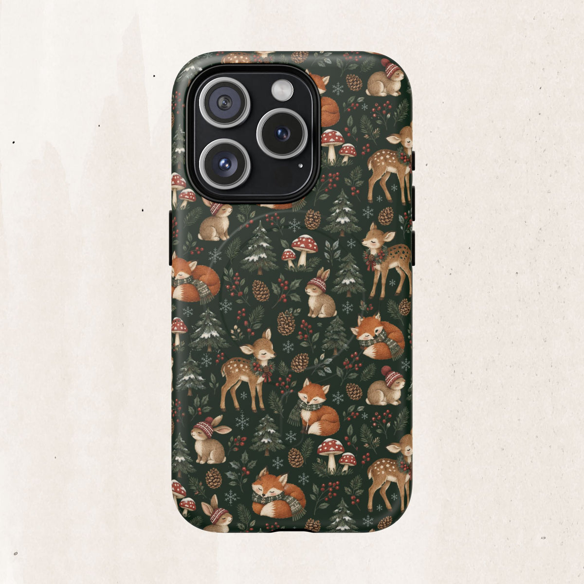 Magnetic Phone Case — Woodland Fox & Deer Holiday Pattern