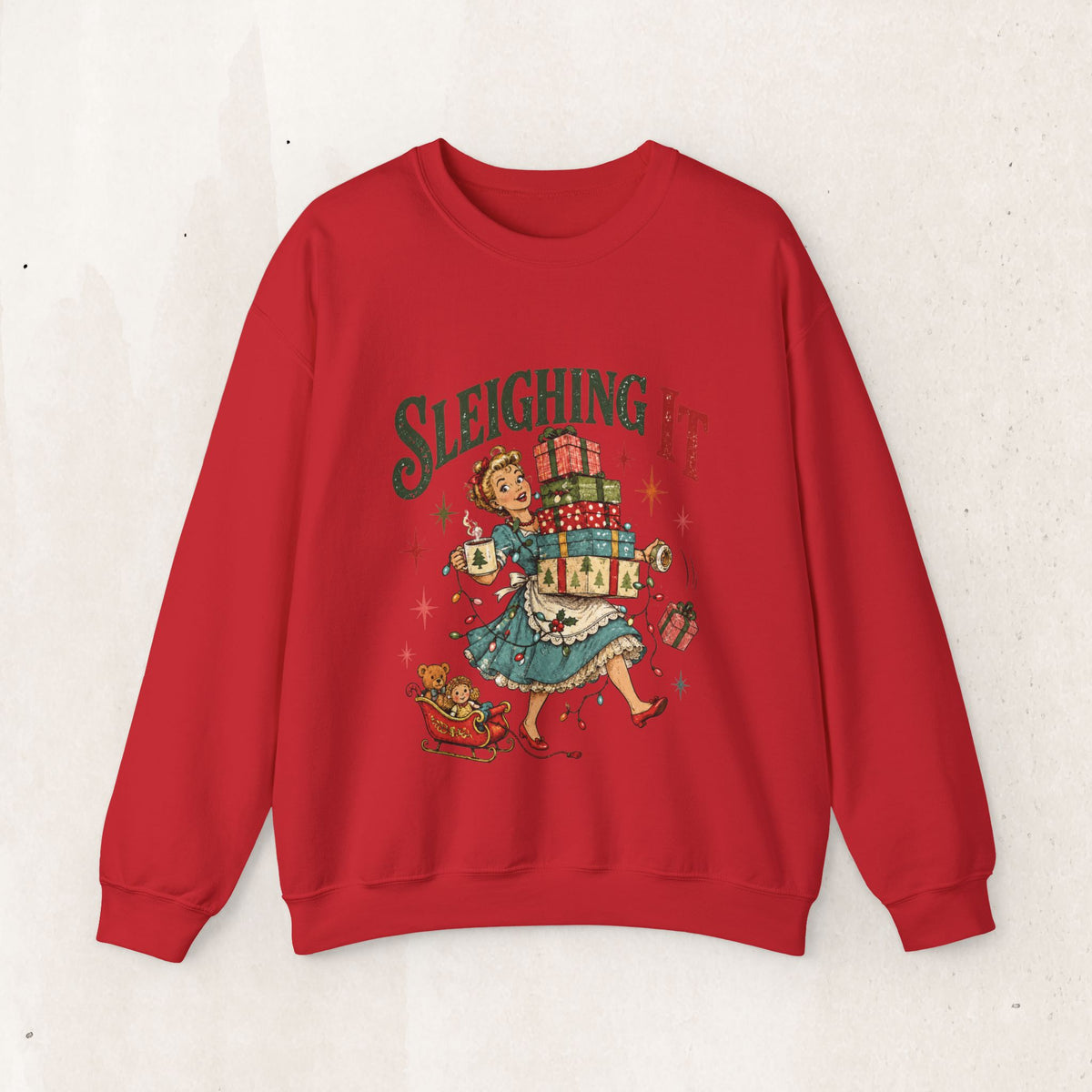 Sleighing It Christmas Crewneck Sweatshirt — Retro Holiday Gifts Design