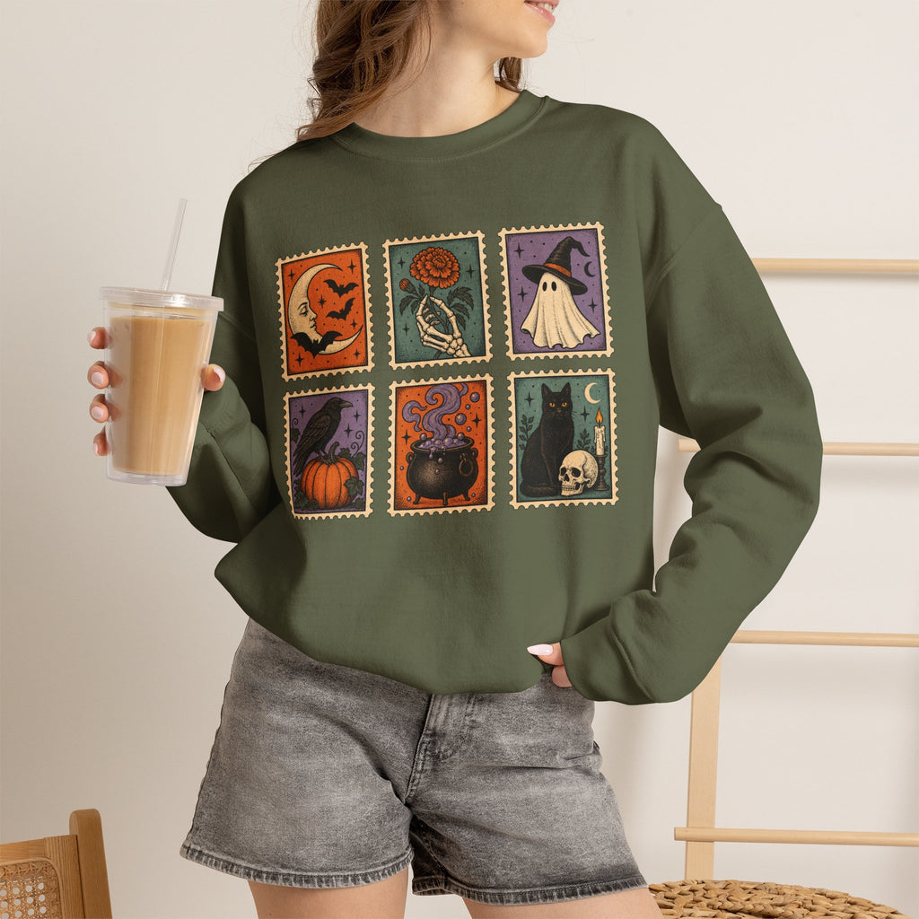 Vintage Spooky Stamp Panel Sweatshirt