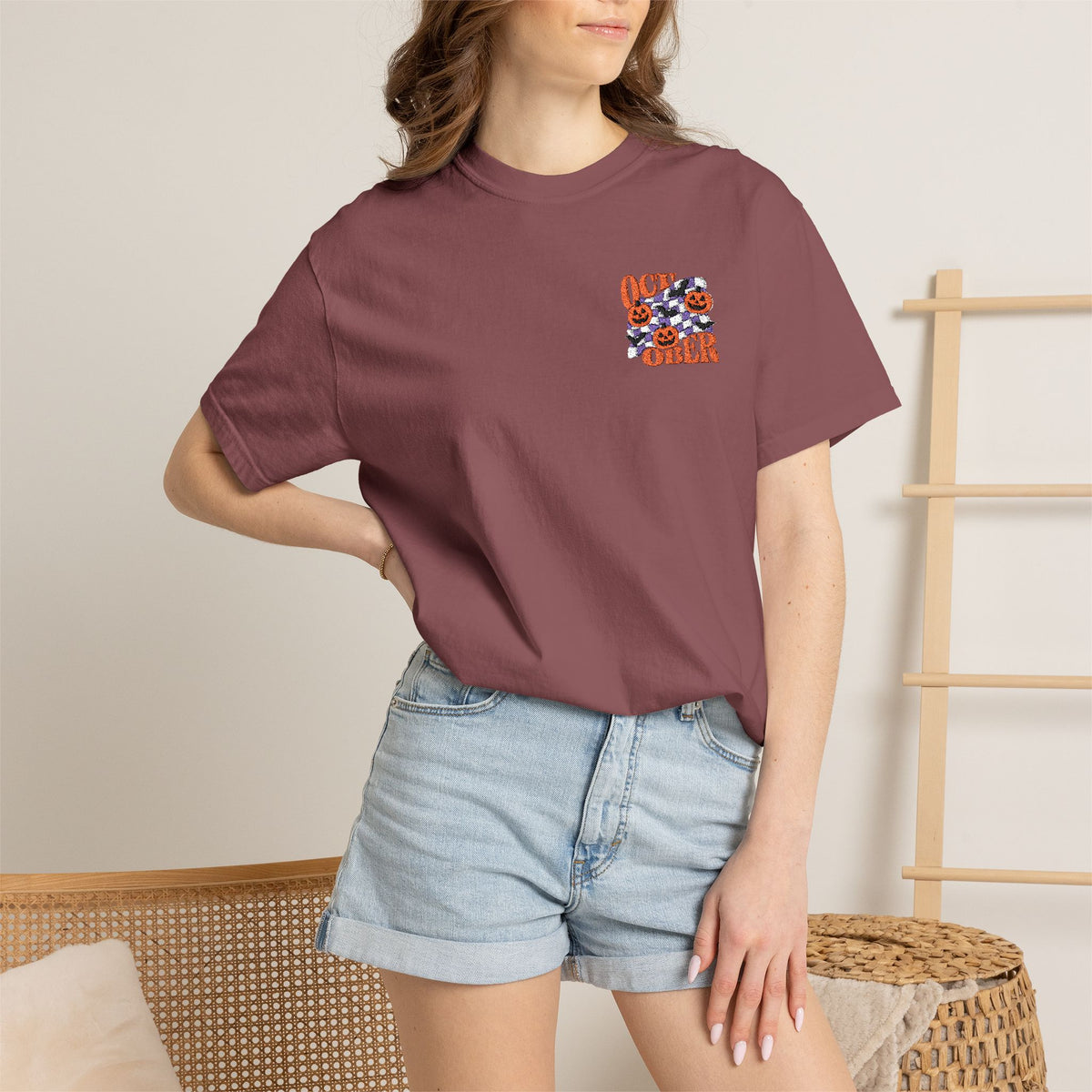 Embroidered Retro "October" Halloween Tee