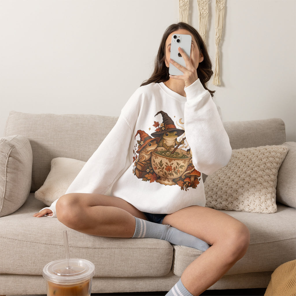 Cozy Witch Frog Tea Crewneck Sweatshirt