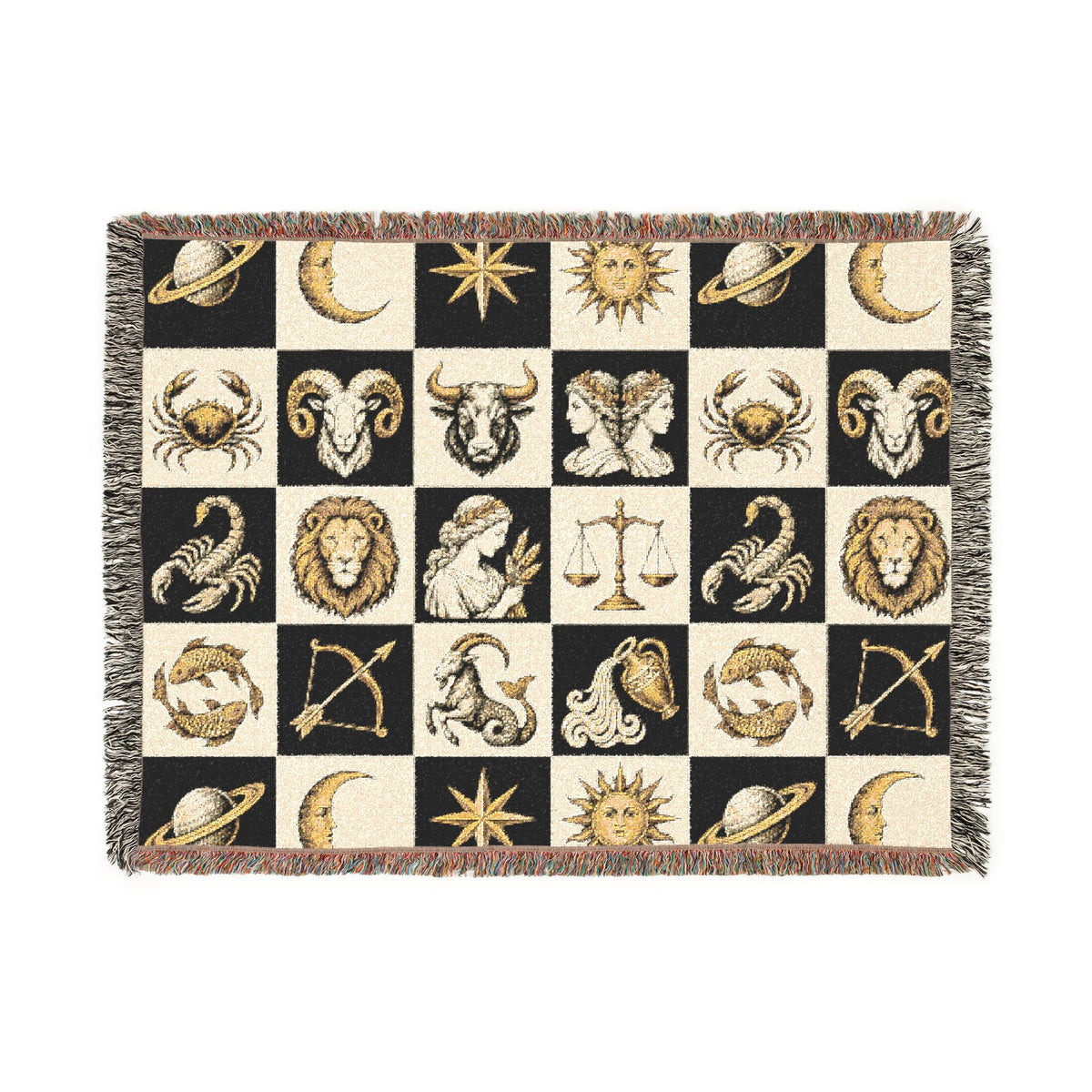 Zodiac Checkerboard Woven Blanket Printify