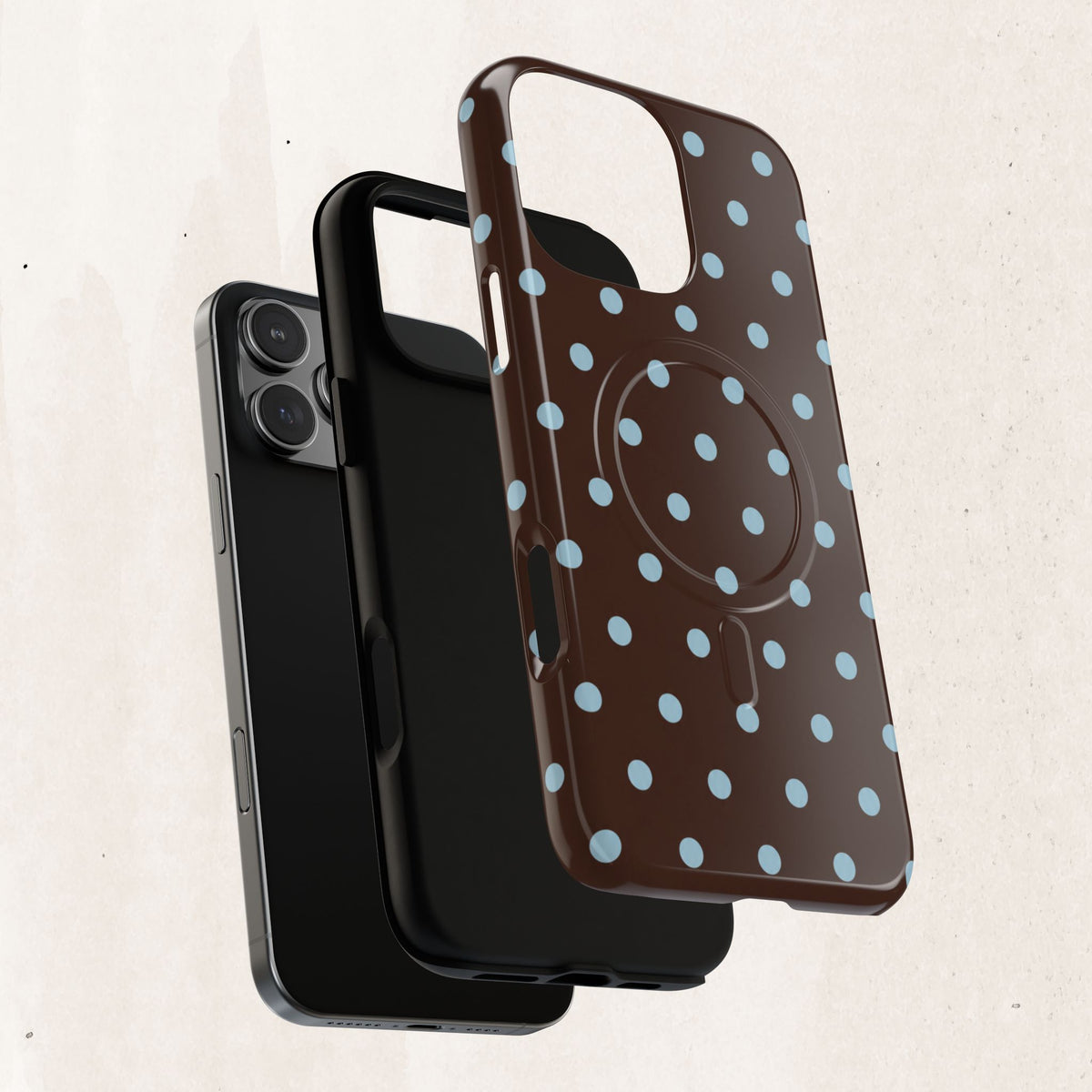 Polka Dot Magnetic Tough Phone Case — Brown with Light Blue Dots