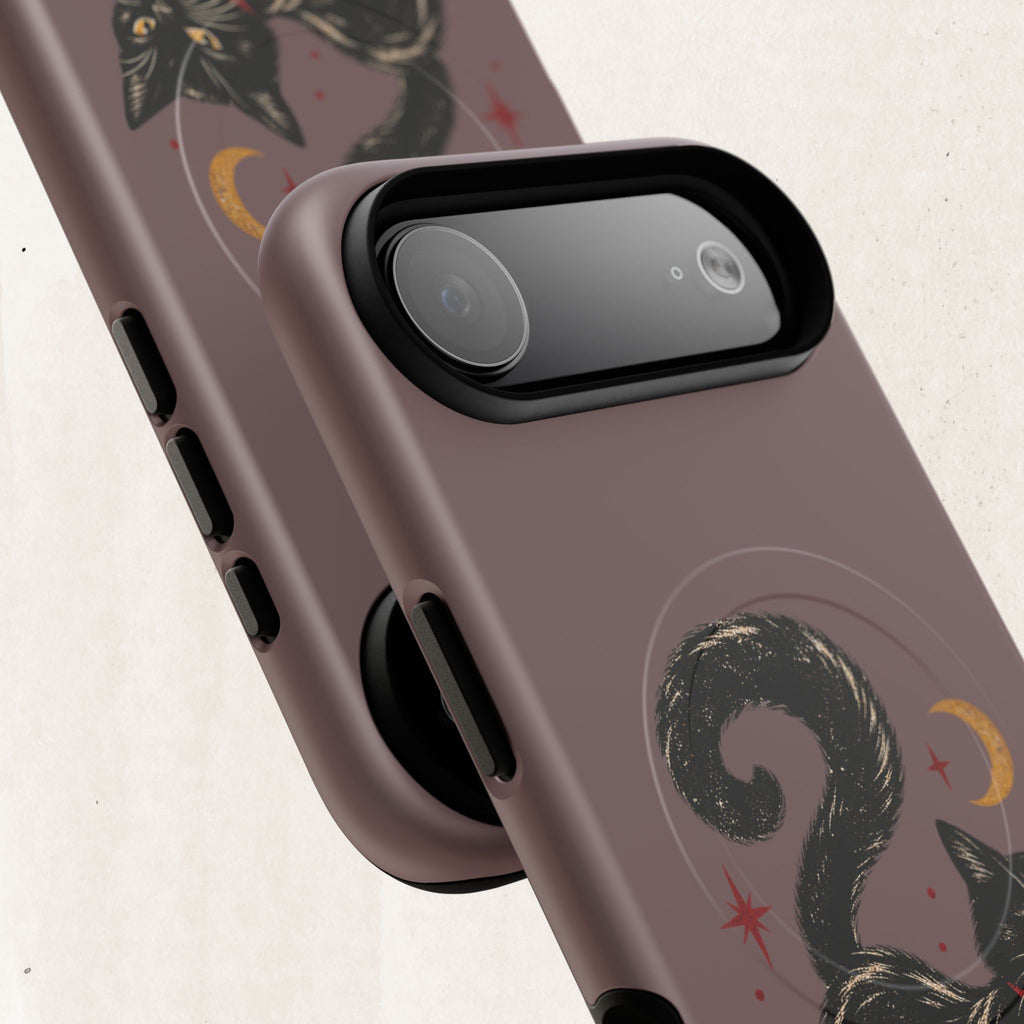 Magnetic Phone Case — Black Cat in Red Boots Design