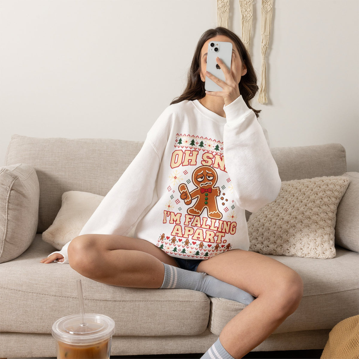 Oh Snap I'm Falling Apart Gingerbread Christmas Sweatshirt in Red, alternate view