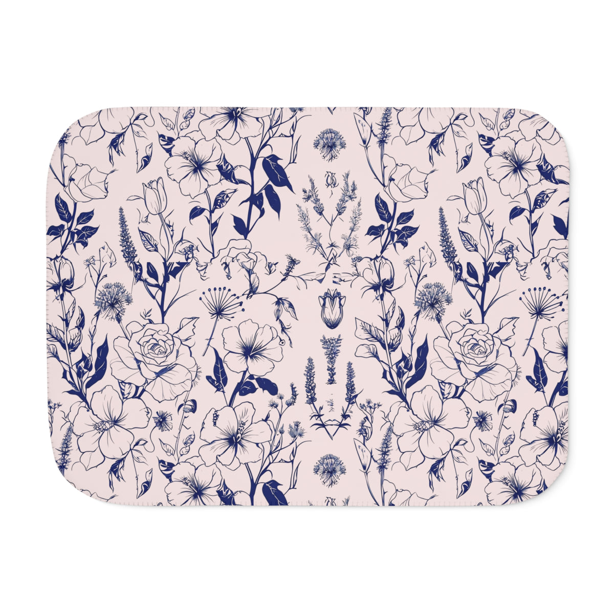 Navy Botanical Sherpa Blanket