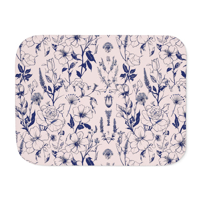 Navy Botanical Sherpa Blanket