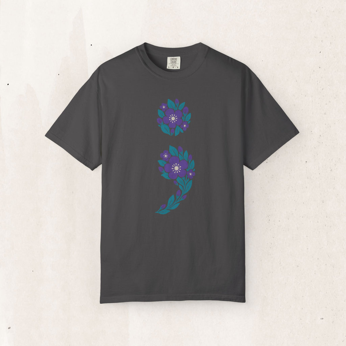 Floral semicolon suicide awareness t-shirt in graphite