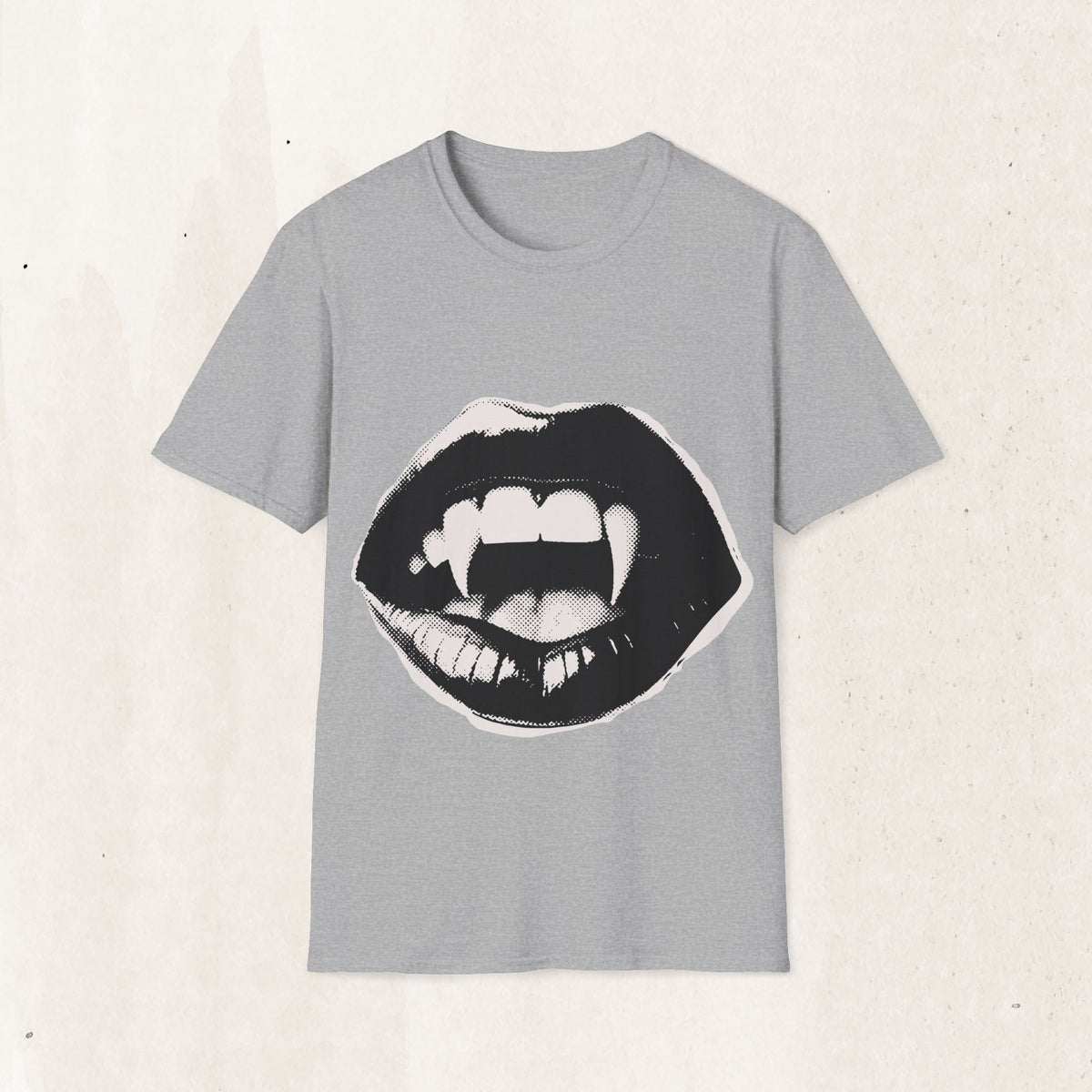 Vampire Fangs Graphic Tee – Gothic Lips & Fangs Shirt – Sport Grey