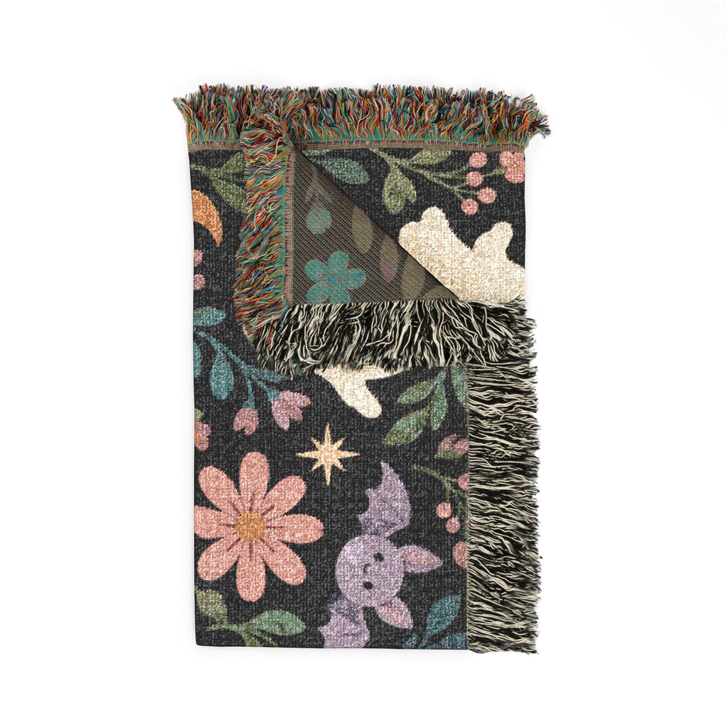 Spooky Ghosts and Floral Moon Woven Blanket Printify