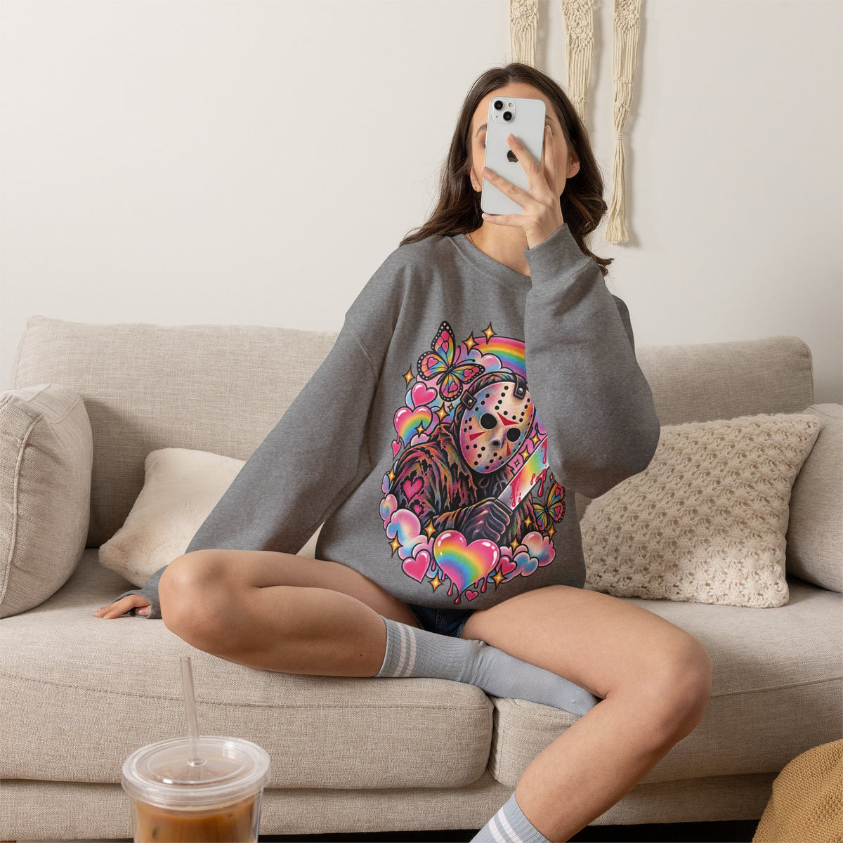 Jason Mask Rainbow Horror Crewneck Sweatshirt