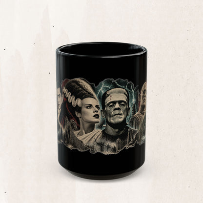 Horror Monsters Mug — Classic Universal Monsters Black Coffee Cup (11oz/15oz)