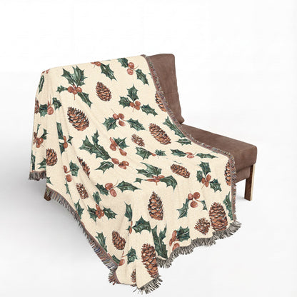 Pinecone & Holly Woven Blanket