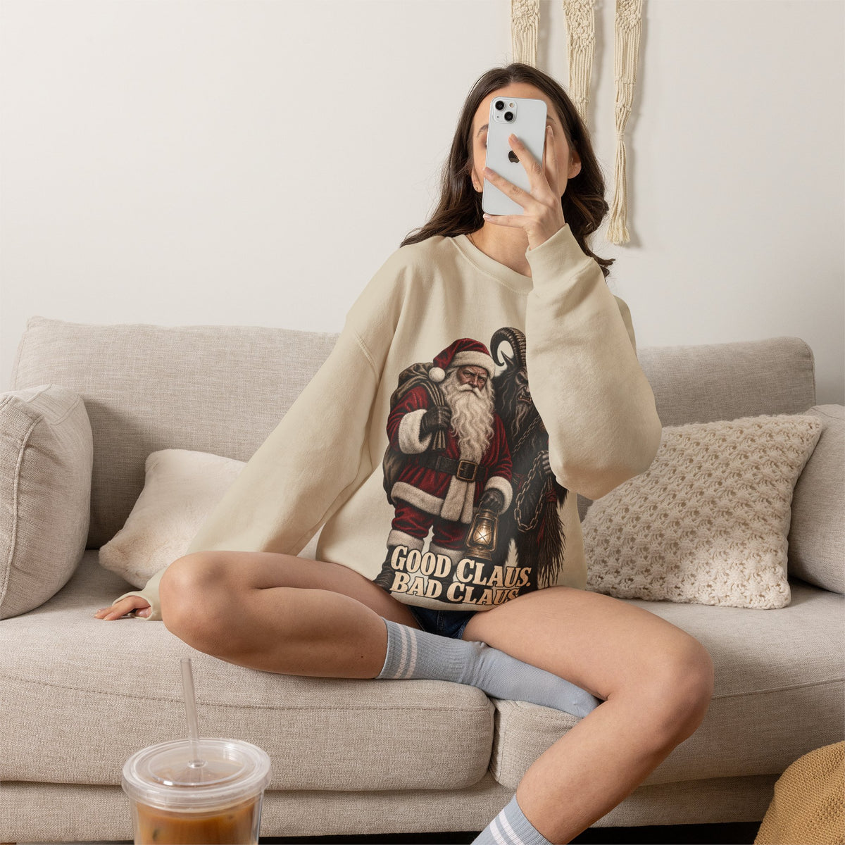 Krampus & Santa Claus Christmas Crewneck Sweater