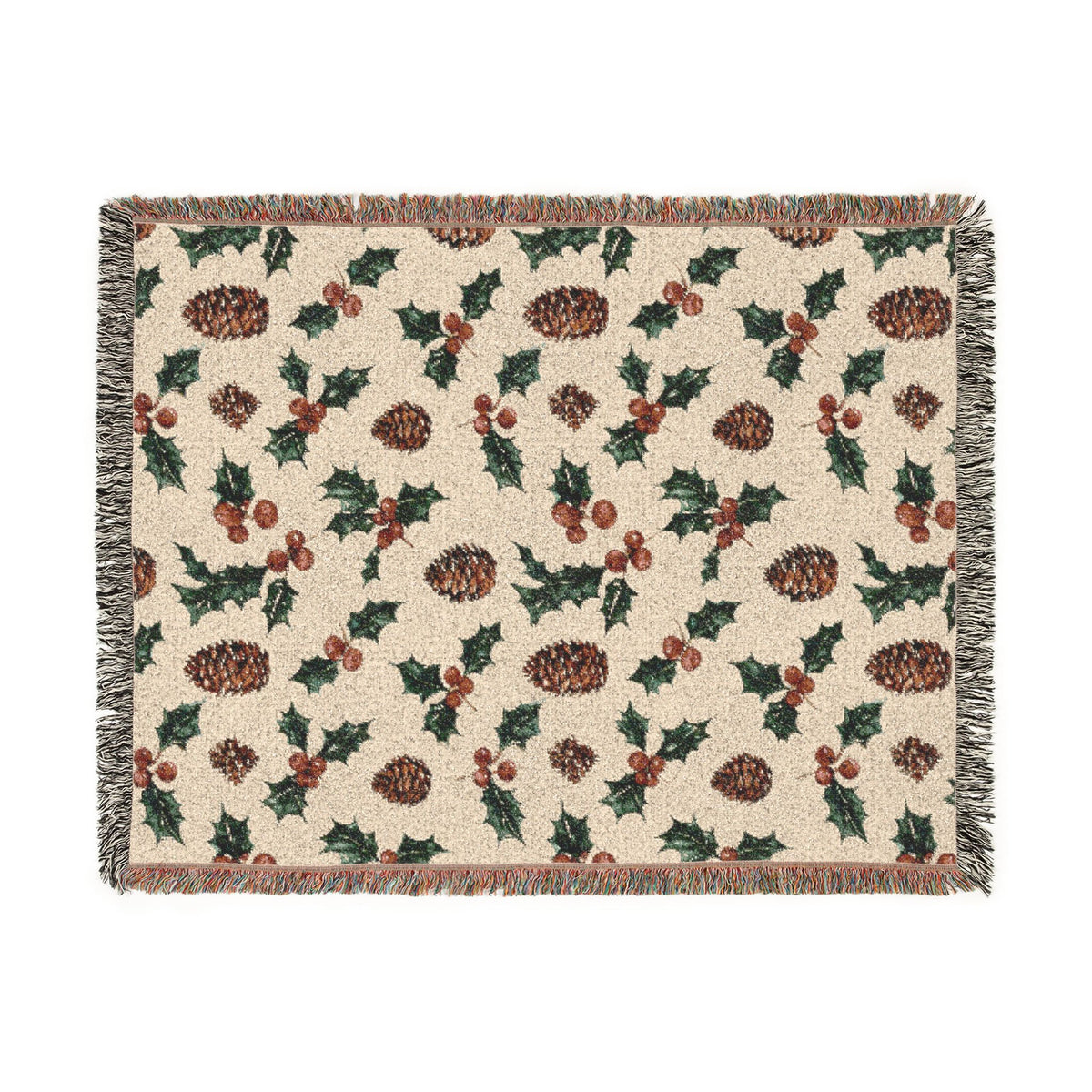 Pinecone & Holly Woven Blanket