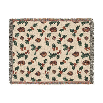 Pinecone & Holly Woven Blanket