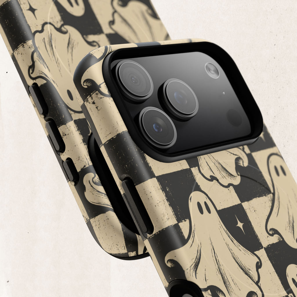 Ghost Checker Tough Magnetic Phone Case — Retro Spooky iPhone Cover Printify