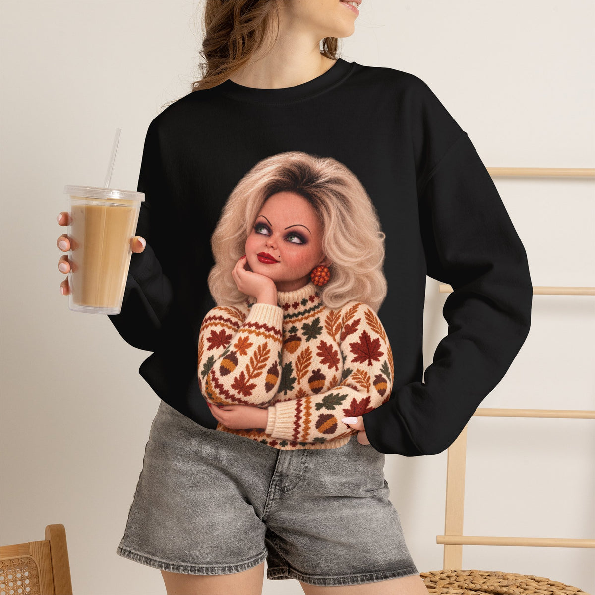 Bride of Chucky Thanksgiving horror crewneck sweatshirt in black