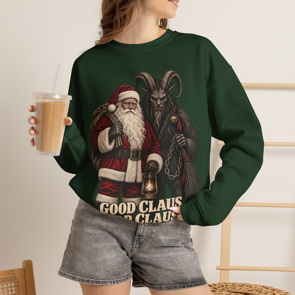 Krampus & Santa Claus Christmas Crewneck Sweater