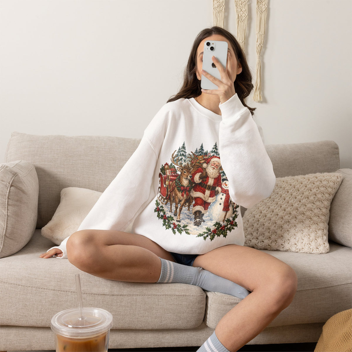 Vintage Santa and Snowman Christmas Sweatshirt, Retro Santa Claus Crewneck