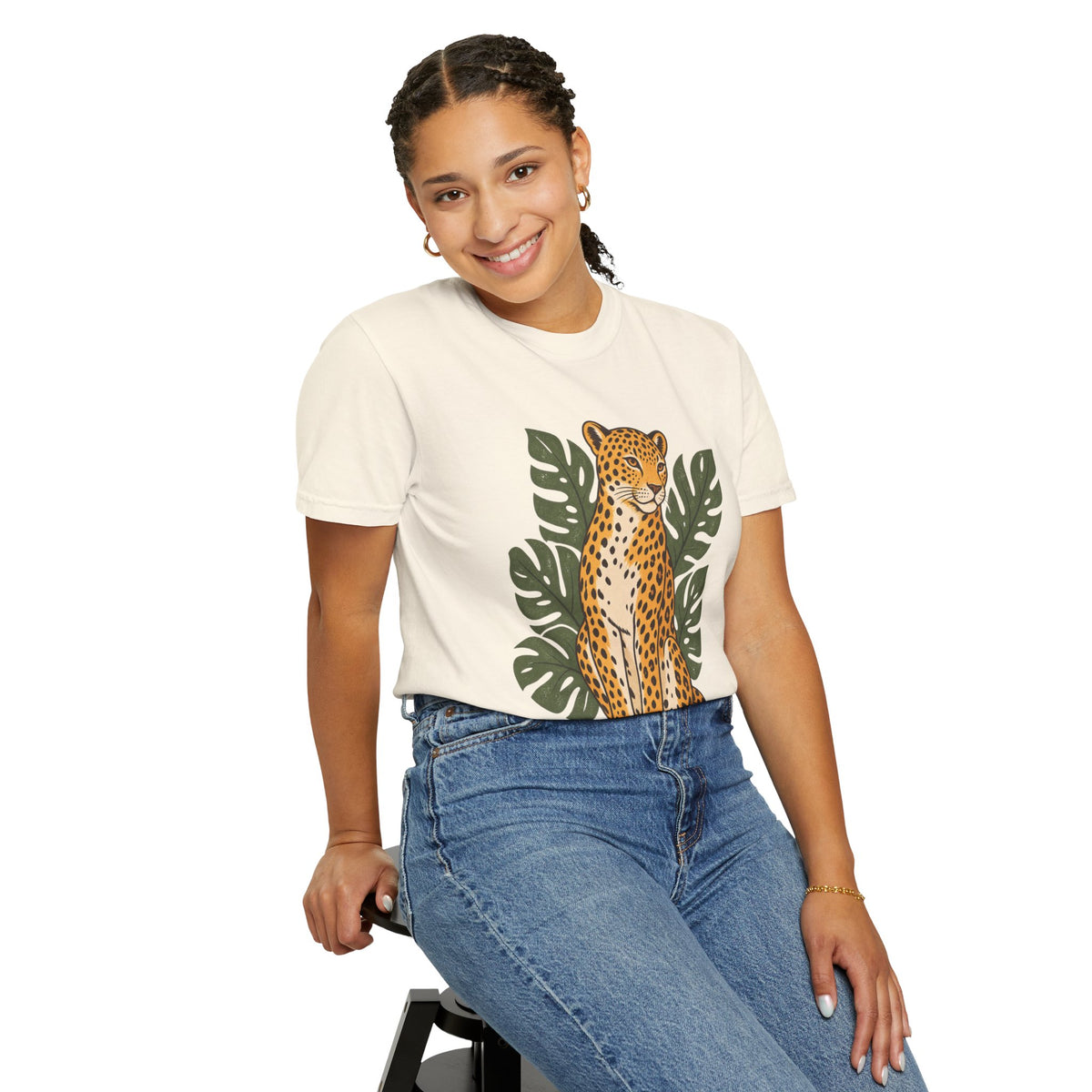 Leopard & Monstera Tee in Ivory, alternate view