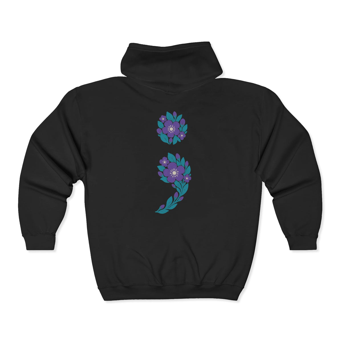 Floral semicolon suicide awareness zip up hoodie in black