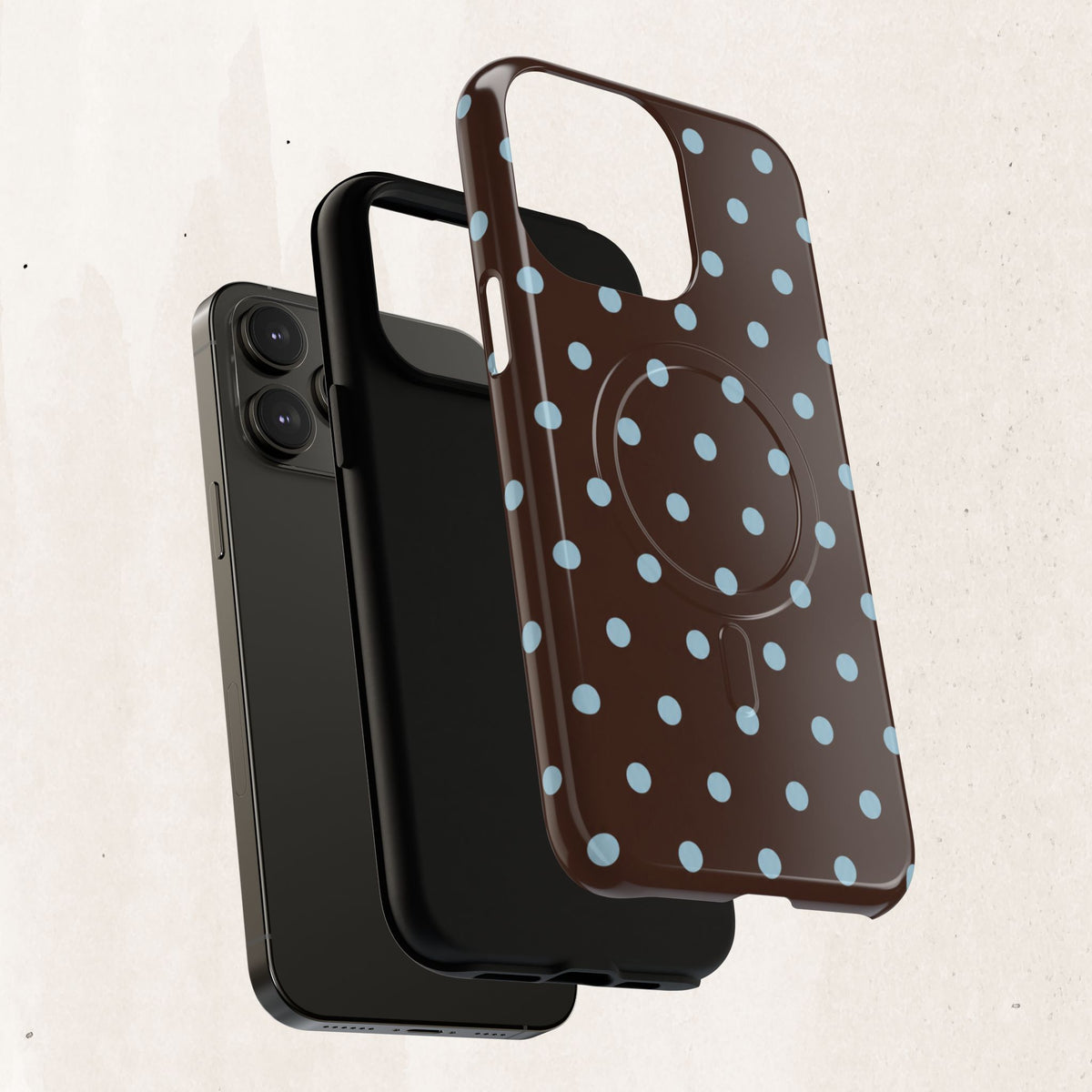 Polka Dot Magnetic Tough Phone Case — Brown with Light Blue Dots