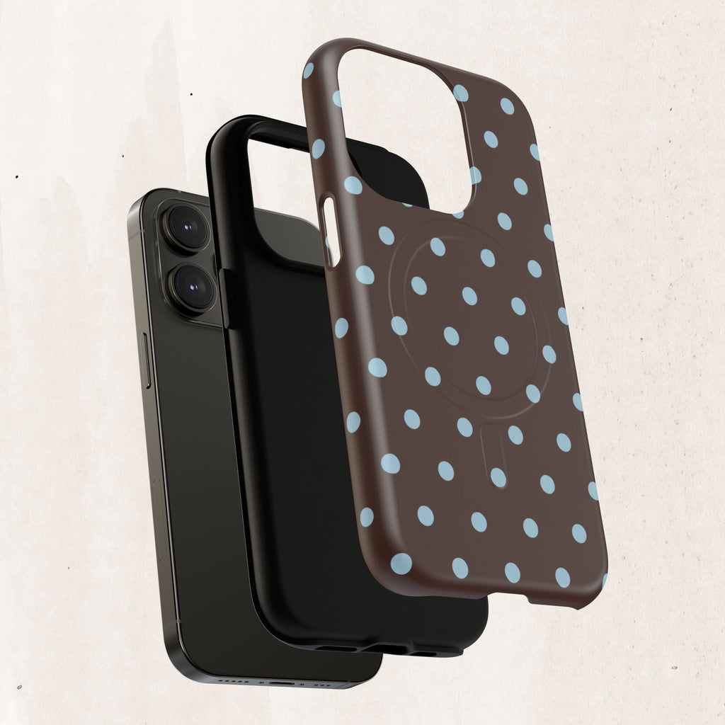 Polka Dot Magnetic Tough Phone Case — Brown with Light Blue Dots