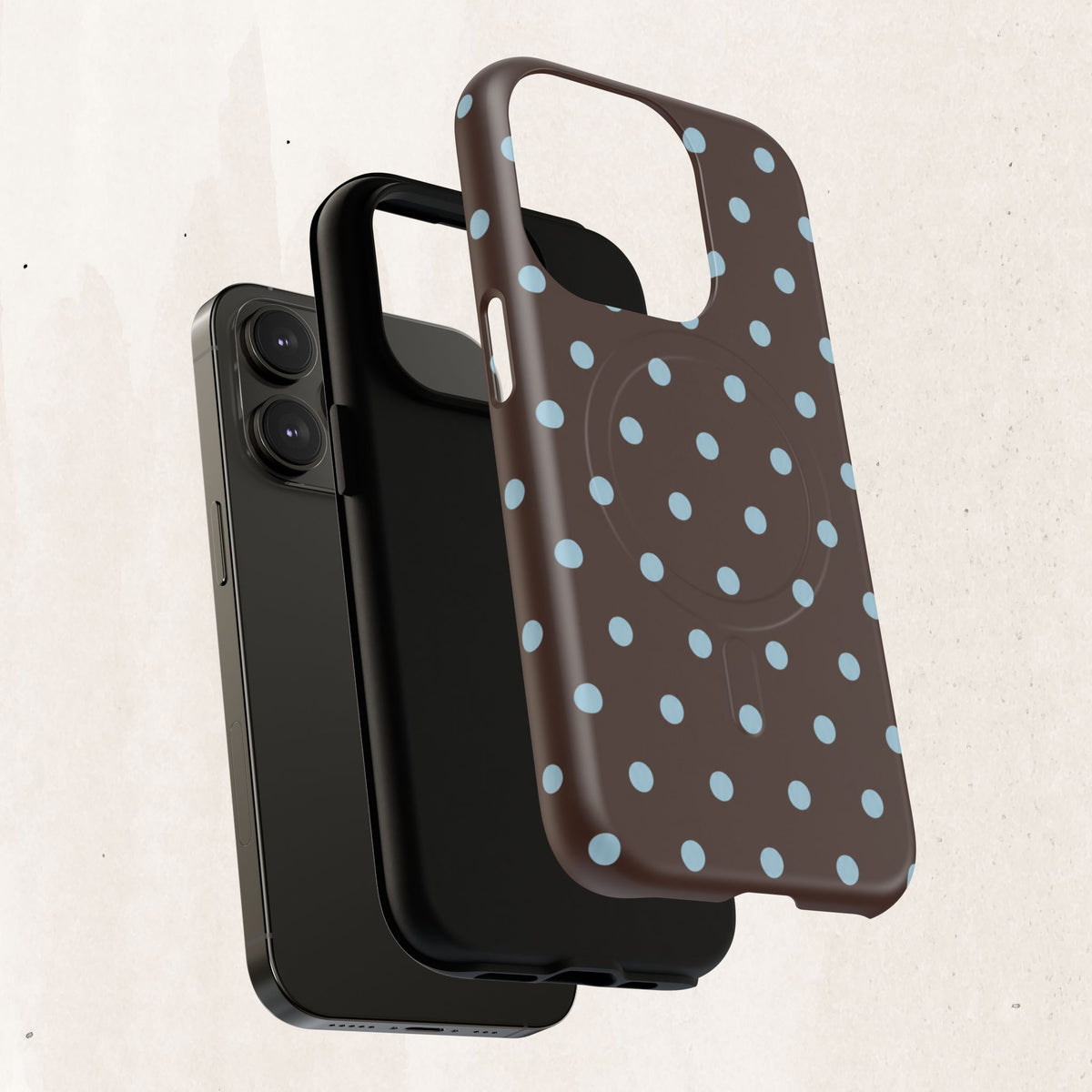 Polka Dot Magnetic Tough Phone Case — Brown with Light Blue Dots