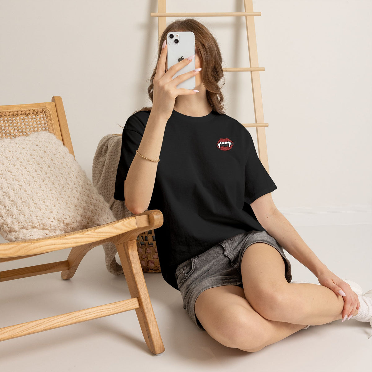 Embroidered Vampire Fangs Tee