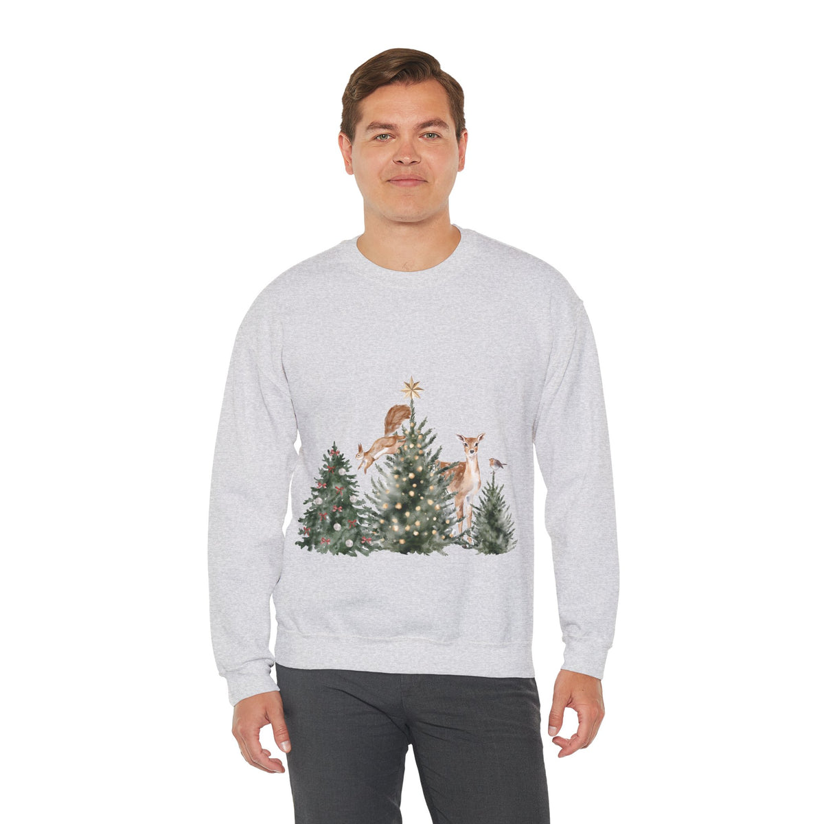 Christmas Woodland Deer Crewneck Sweatshirt in Ash, alternate view
