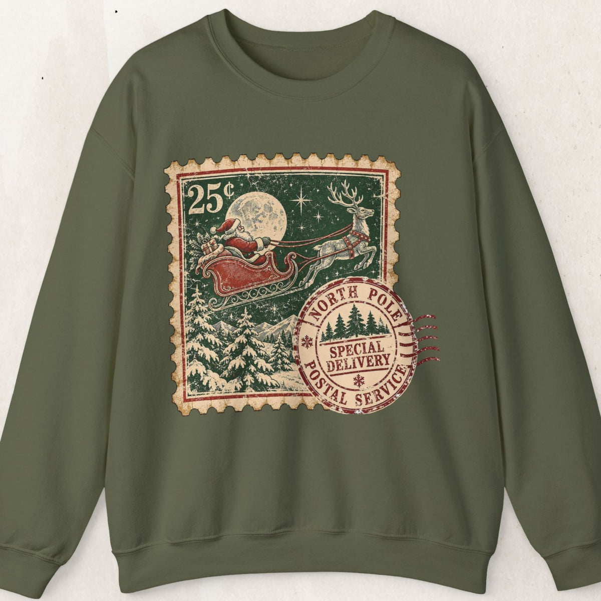 Vintage North Pole Christmas Santa Sweatshirt, Retro Santa Postage Stamp Crewneck