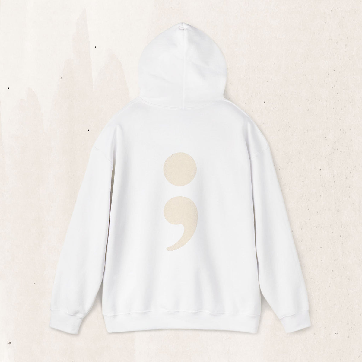 Oversized semicolon suicide awareness pullover hoodie in white