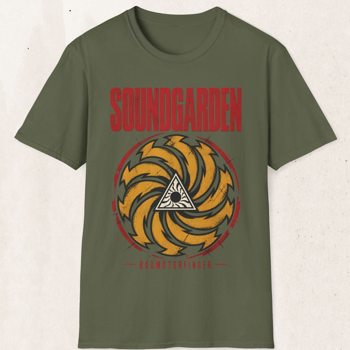 Soundgarden Vintage Band Tee – Distressed 90s Grunge Shirt – Military Green