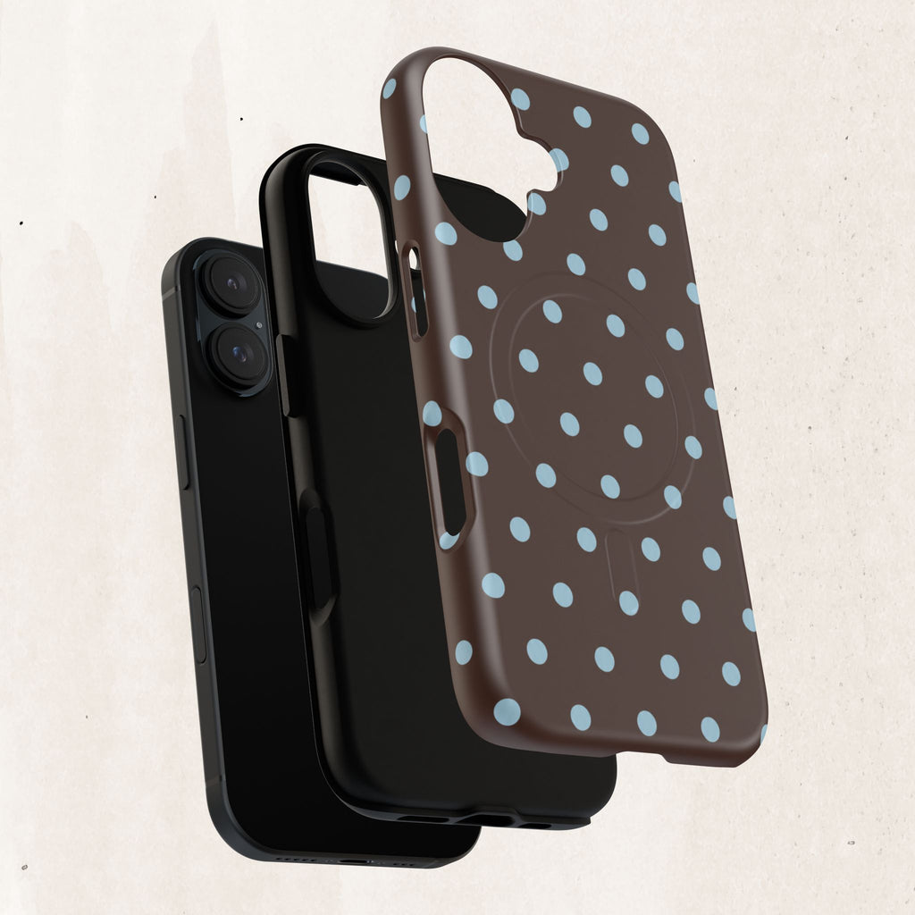 Polka Dot Magnetic Tough Phone Case — Brown with Light Blue Dots