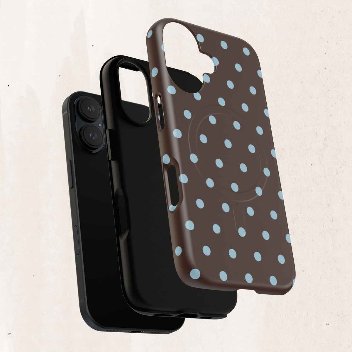 Polka Dot Magnetic Tough Phone Case — Brown with Light Blue Dots