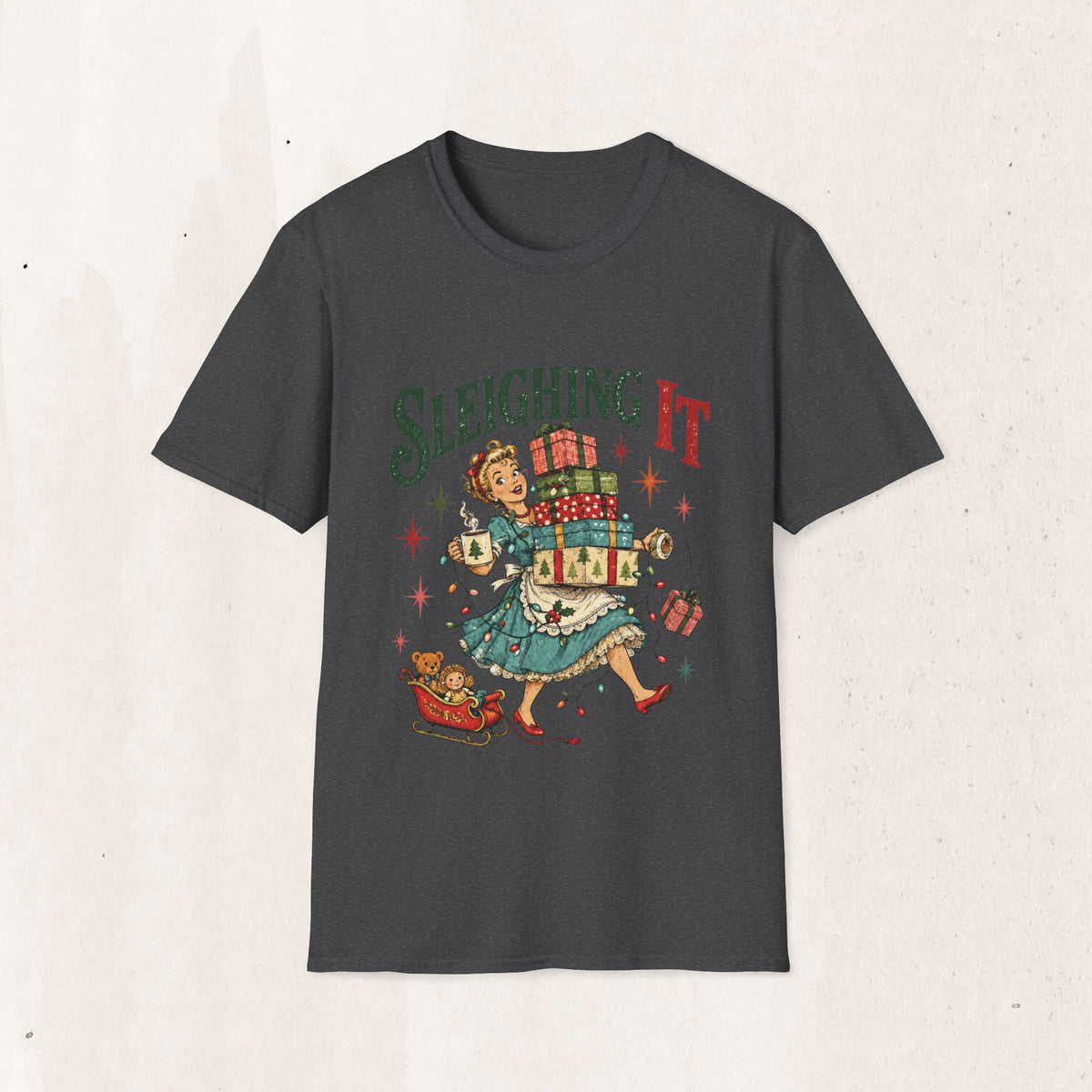 Vintage Christmas "Sleighing It" Graphic Tee