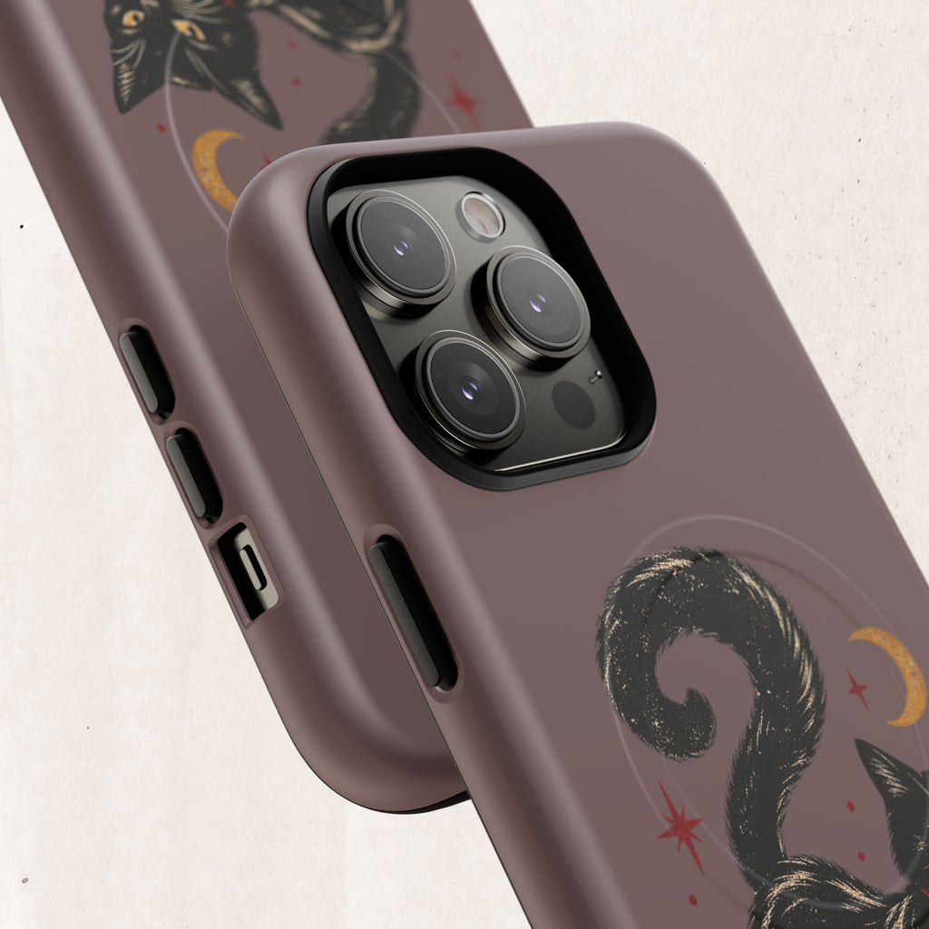Magnetic Phone Case — Black Cat in Red Boots Design