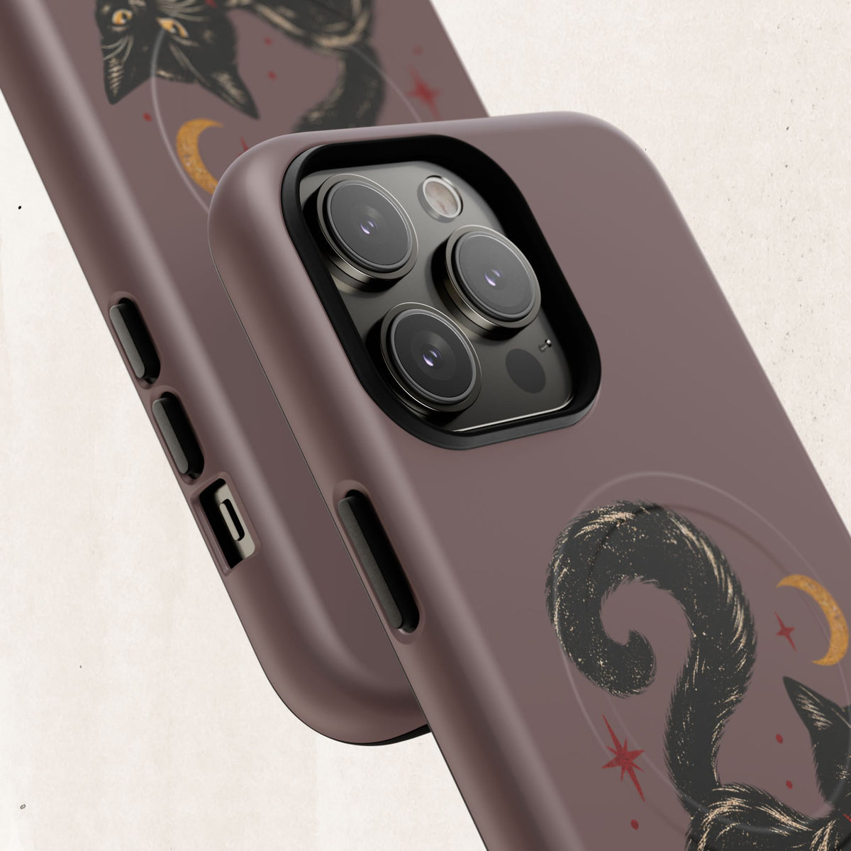 Magnetic Phone Case — Black Cat in Red Boots Design