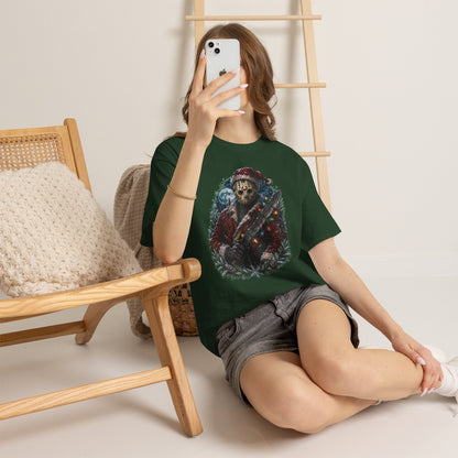 Horror Christmas Tee — Jason Holiday Killer Mask with Festive Machete