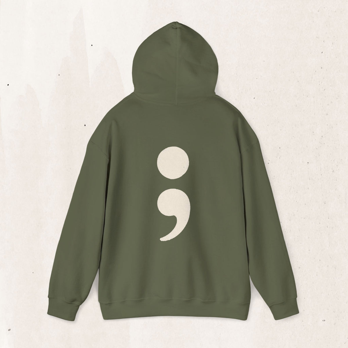 Oversized semicolon suicide awareness pullover hoodie in military green