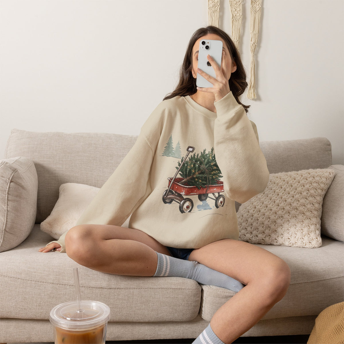 Vintage Christmas Tree Wagon Crewneck Sweatshirt Printify