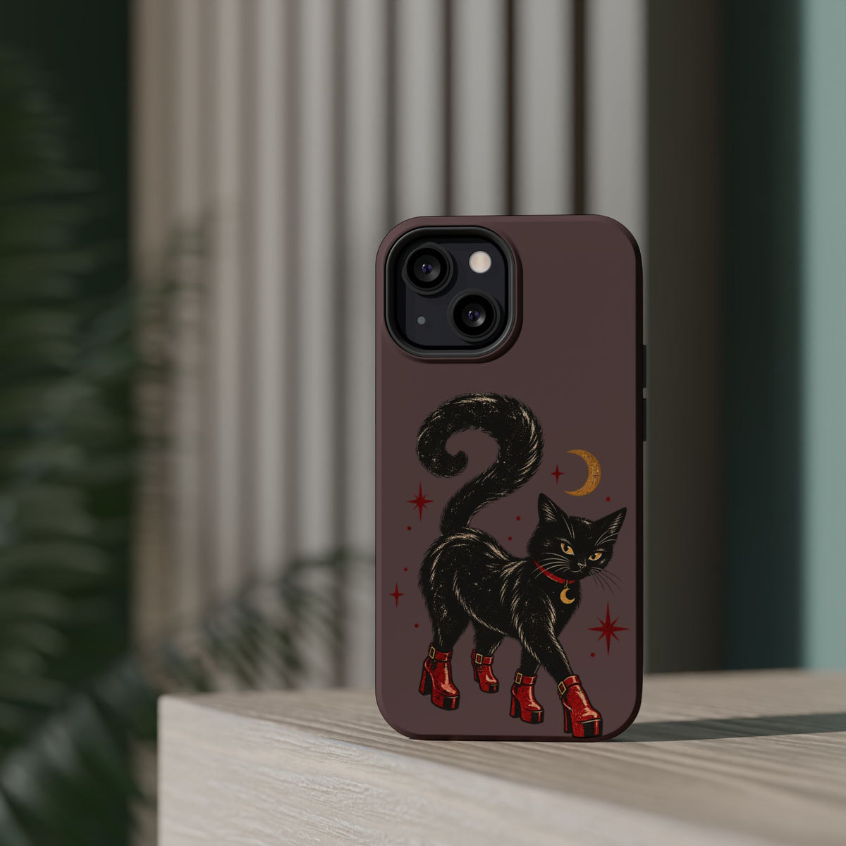 Black Cat in Red Boots MagSafe Phone Case, alternate view