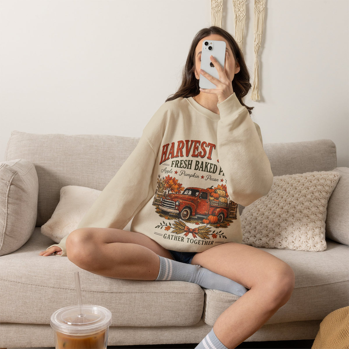Harvest Farm Fresh Baked Pies Vintage Truck Sweatshirt, Thanksgiving Pumpkin Crewneck
