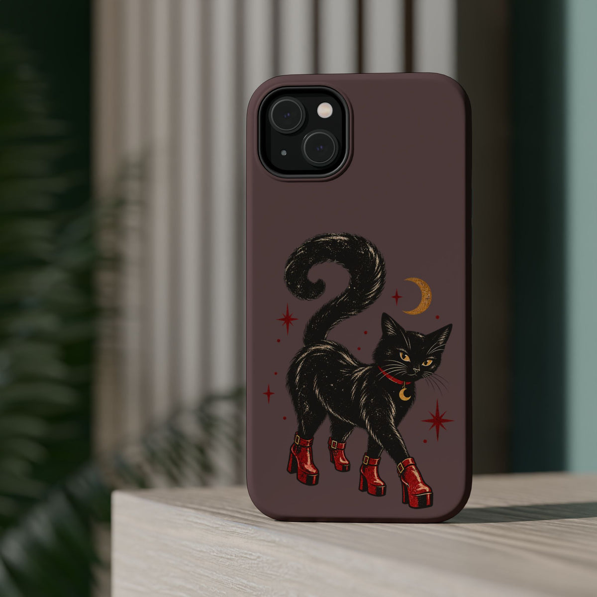 Black Cat in Red Boots MagSafe Phone Case, alternate view