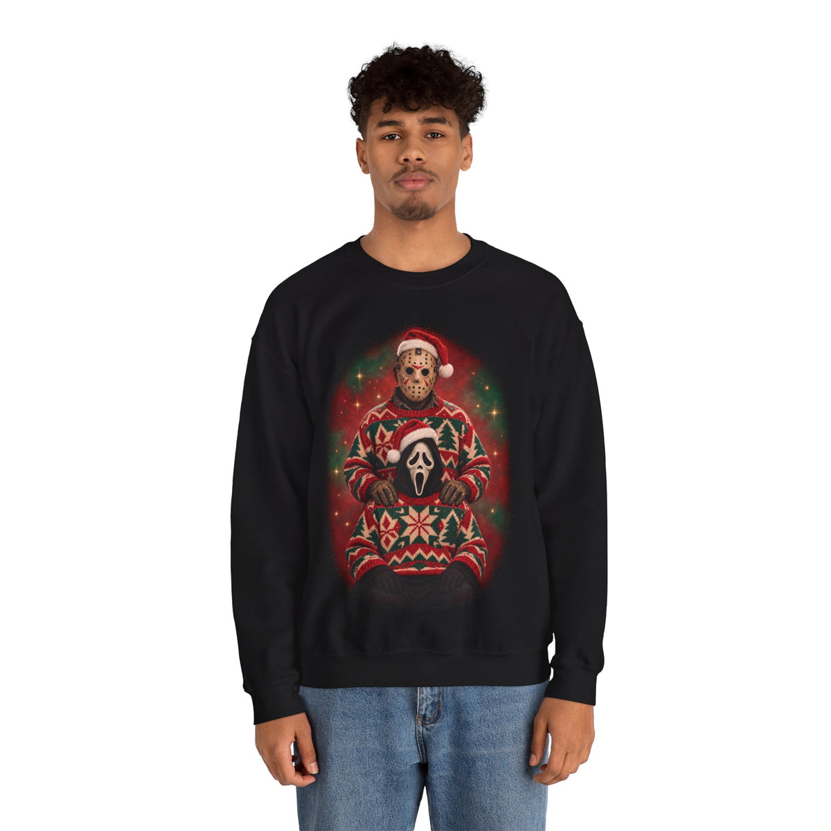 Ghostface and Jason 80s glamour portrait horror Christmas sweatshirt