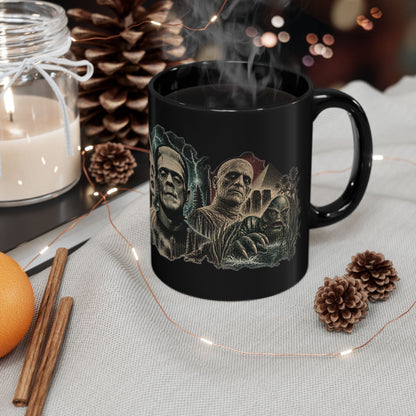 Horror Monsters Mug — Classic Universal Monsters Black Coffee Cup (11oz/15oz)