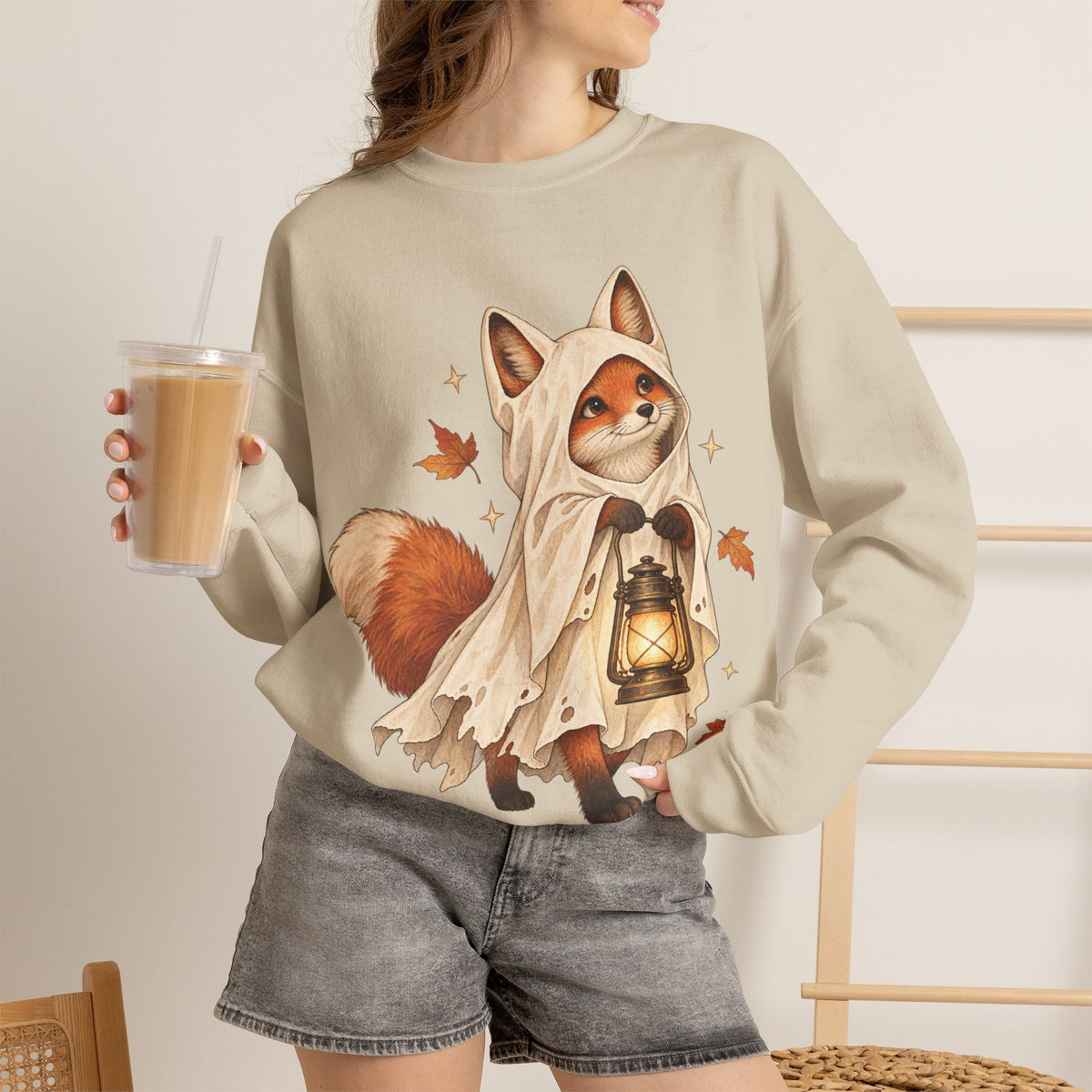 Autumn Lantern Fox Crewneck Sweatshirt